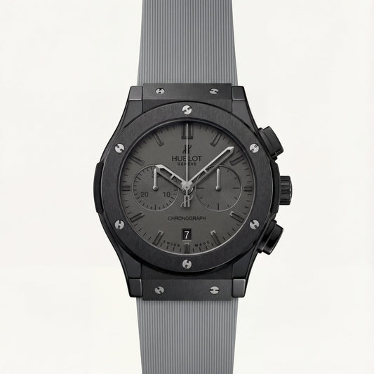 Matte Black Chronograph Watch – Grey Rubber Strap Edition