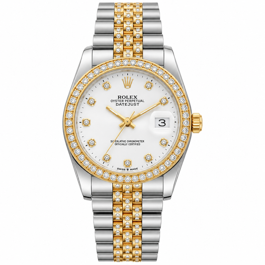 Two-Tone Gold Silver White Dial Classic Quartz Watch