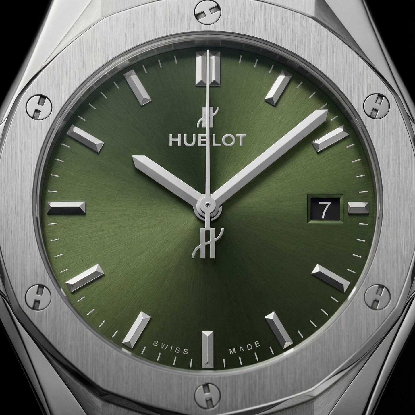 Silver Steel Green Sunburst Dial Luxury Men’s Watch