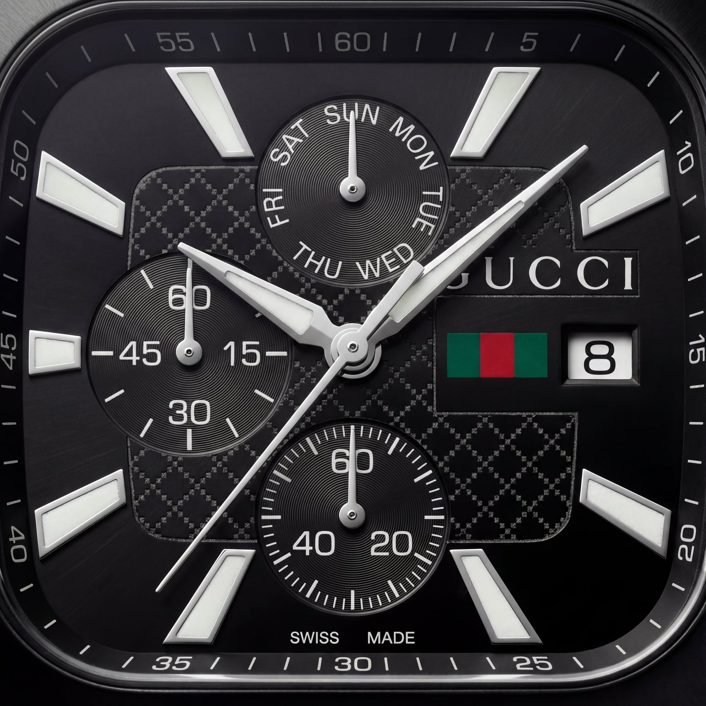 Matte Black Square Chronograph Men’s Watch with Dual Dial Display