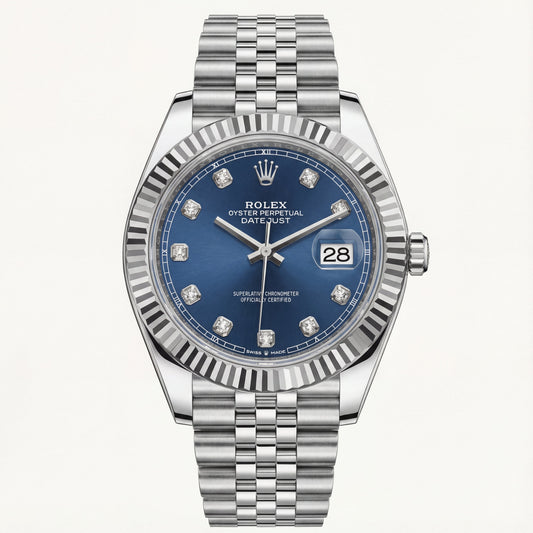 Navy Blue Diamond Dial Steel Watch