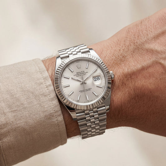 Platinum Silver Textured Dial Steel Watch