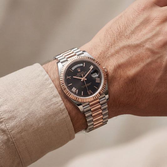 Obsidian Black Fluted Bezel Day-Date Steel Watch