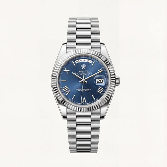 Royal Blue Fluted Bezel Steel Watch