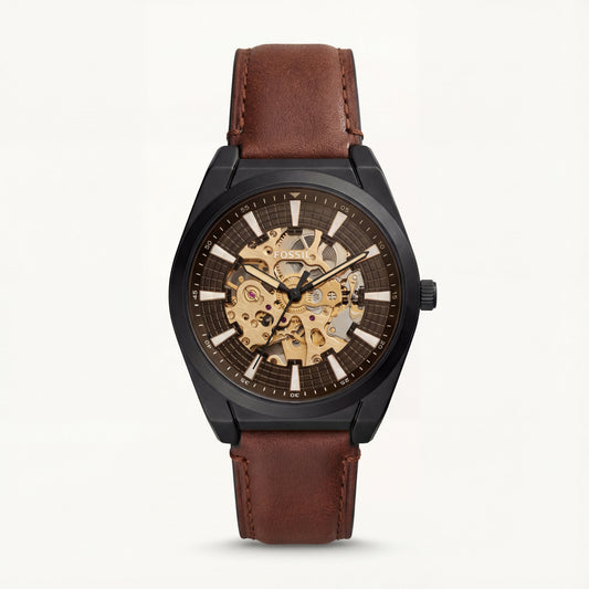 Midnight Skeleton Dial Automatic Leather Watch