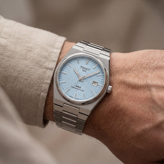 Ice Blue Textured Dial Steel Watch