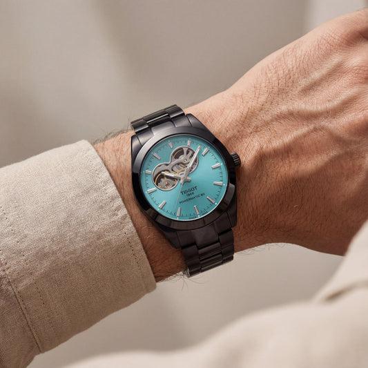 Aqua Blue Open-Heart Automatic Steel Watch