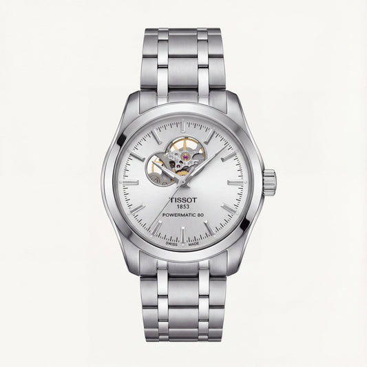 Silver Open-Heart Automatic Steel Watch