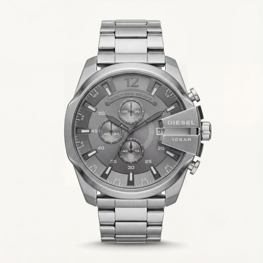 All-Silver Chronograph Men’s Watch with Industrial Finish