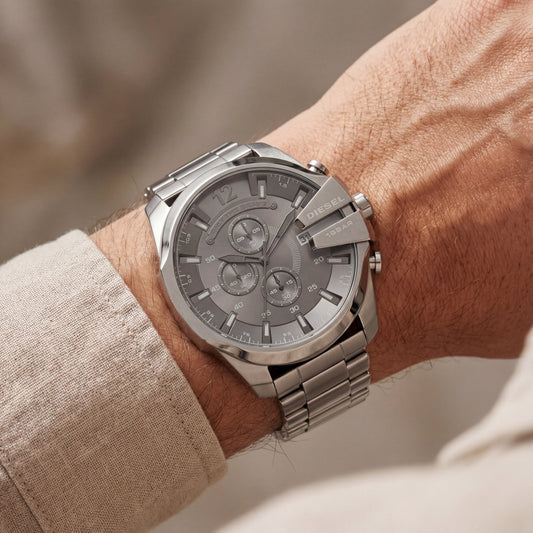 All-Silver Chronograph Men’s Watch with Industrial Finish