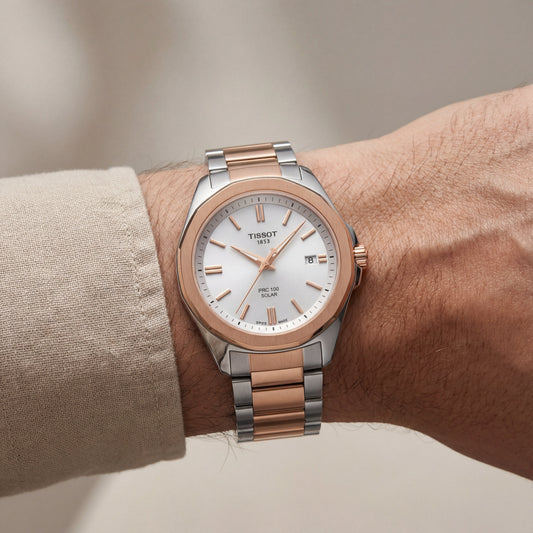 Two-Tone Rose Gold Solar Quartz Stainless Steel Classic Watch