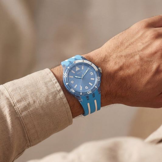 Blue Transparent Sport Men’s Watch with Silicone Strap