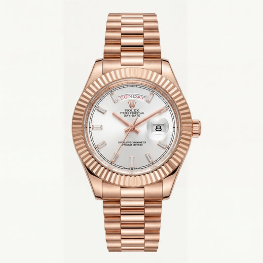 Rose Gold Day-Date President-Style Luxury Men’s Watch with Fluted Bezel