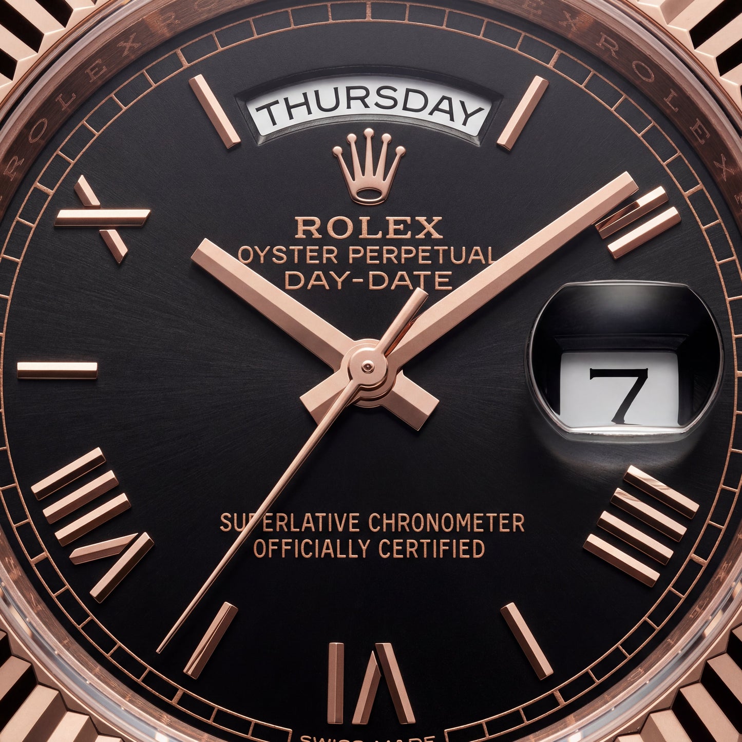 Rose Gold Day-Date President-Style Luxury Men’s Watch with Black Dial