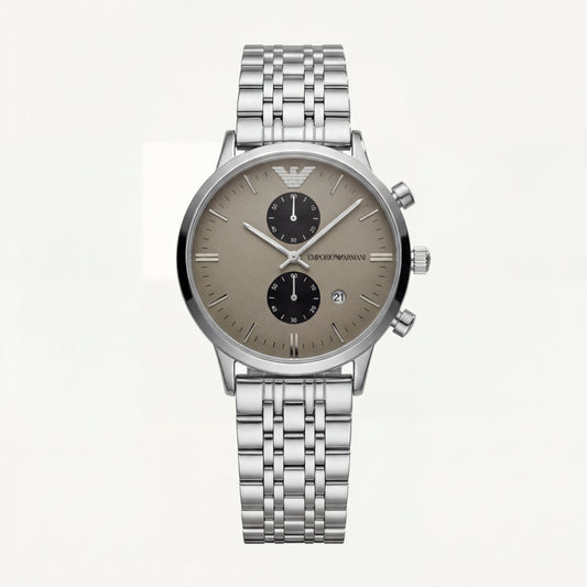 Champagne Grey Chronograph Men’s Watch with Full Silver Stainless Steel Bracelet