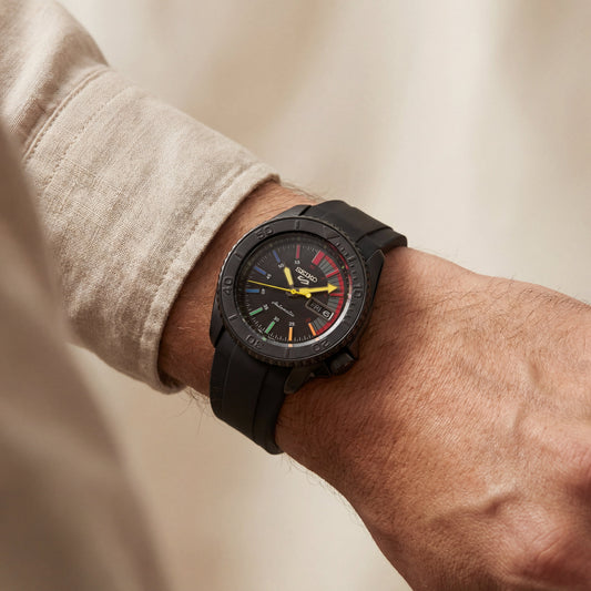 Black Automatic Dive Men’s Watch with Multicolor Dial & Sport Strap