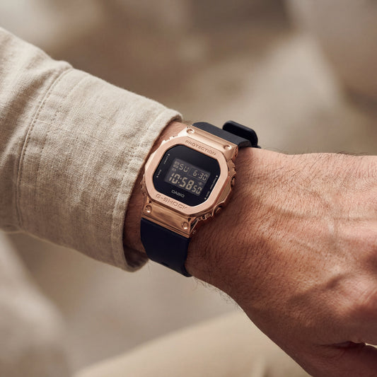 Rose Gold Digital Shock-Resistant Men’s Watch with Black Resin Strap