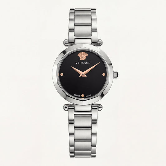 Silver Stainless Steel Case Black Dial Medusa Luxury Bracelet Watch – Women