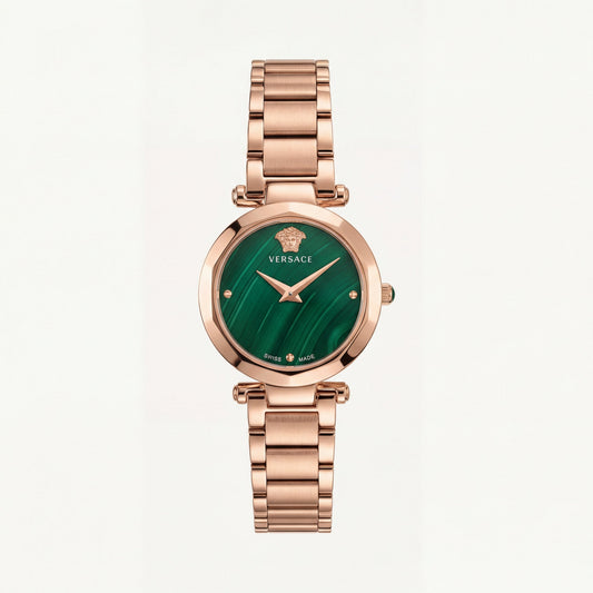 Rose Gold Stainless Steel Case Emerald Green Dial Luxury Medusa Bracelet Watch – Women