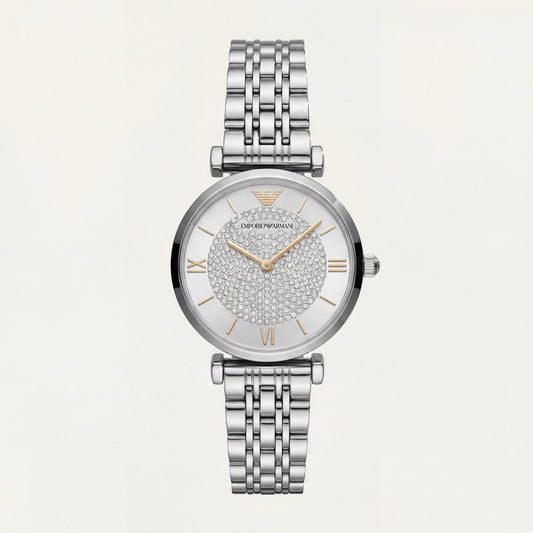 Silver Crystal Statement Watch – Diamond Dial Edition