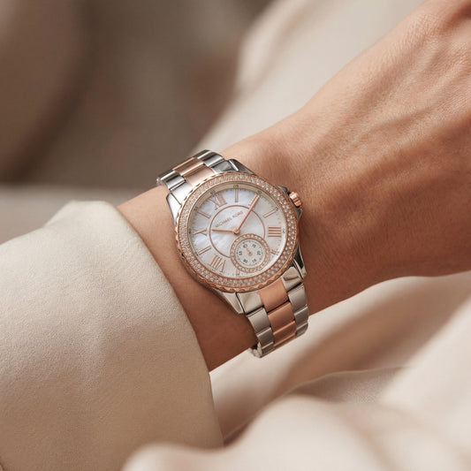 Celeste Radiance Crystal Watch – Two-Tone Rose Edition