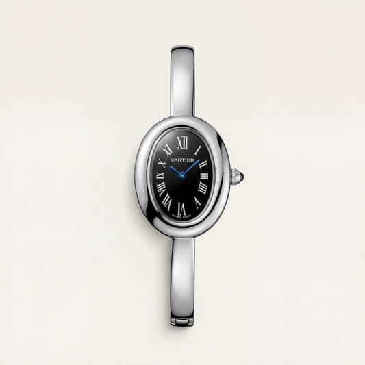 Midnight Oval Roman Dial Bangle Watch – Silver Heritage Luxe Edition