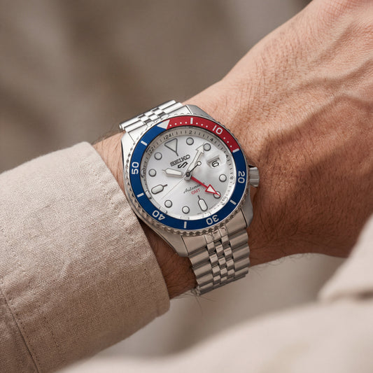 Silver Dial Pepsi GMT Steel Watch