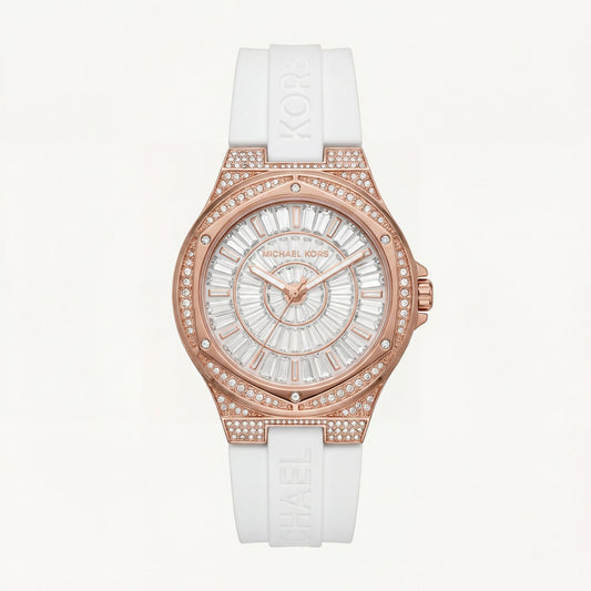 Crystal Halo Rose Gold Sport Watch – White Signature Strap Edition