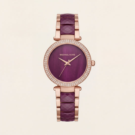 Royal Plum Crystal Watch – Rose Gold Glam Edition