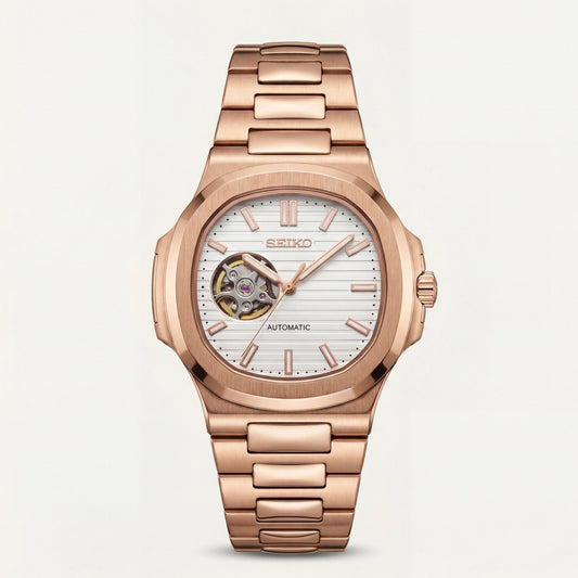 Rose Gold Open-Heart Automatic Steel Watch