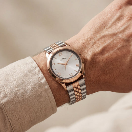 Two-Tone Rose Gold Silver Dial Classic Quartz Watch