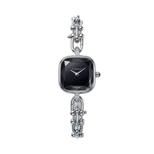 Silver Square Case Midnight Black Faceted Dial Jewelry Bracelet Watch – Women