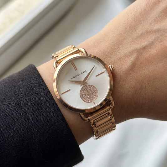 Rose Gold Stainless Steel Crystal Sub-Dial Minimal Luxury Bracelet Watch – Women