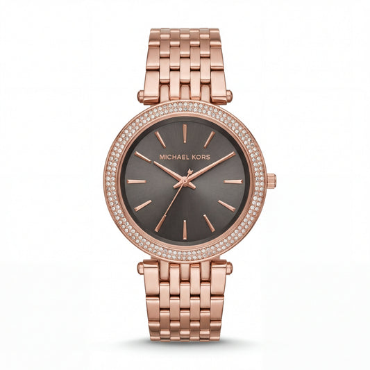 Rose Gold Crystal Bezel Brown Sunray Dial Luxury Bracelet Watch – Women