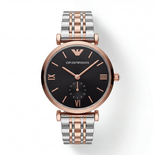 Two-Tone Steel & Rose Gold Black Dial Sub-Second Classic Bracelet Watch – Women