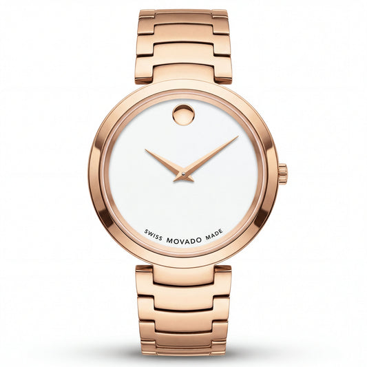 Rose Gold Minimalist White Dial Luxury Bracelet Watch – Women