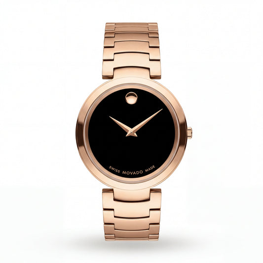 Rose Gold Minimalist Black Dial Luxury Bracelet Watch – Women