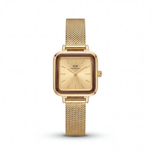Gold Square Case Champagne Dial Mesh Strap Watch