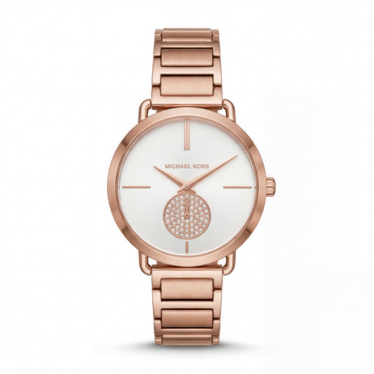 Rose Gold Minimal Crystal Subdial Classic Bracelet Watch
