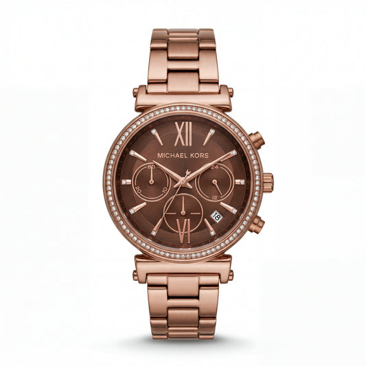 Chocolate Brown Dial Rose Gold Crystal Chronograph Watch