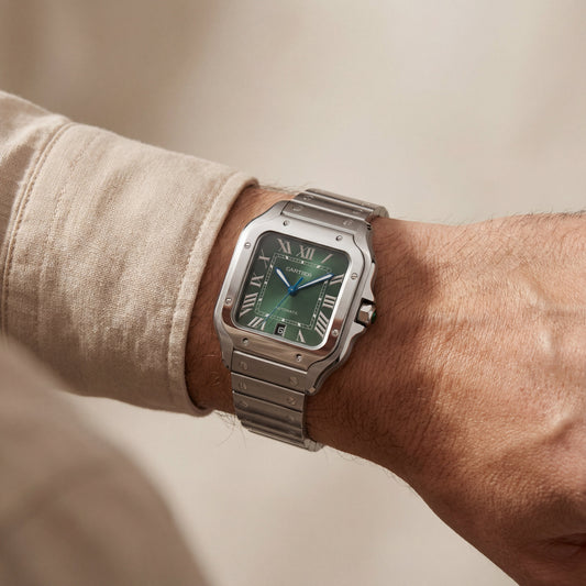 Emerald Green Square Automatic Roman Dial Steel Watch