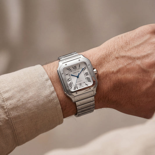 Silver Square Automatic Roman Dial Steel Watch