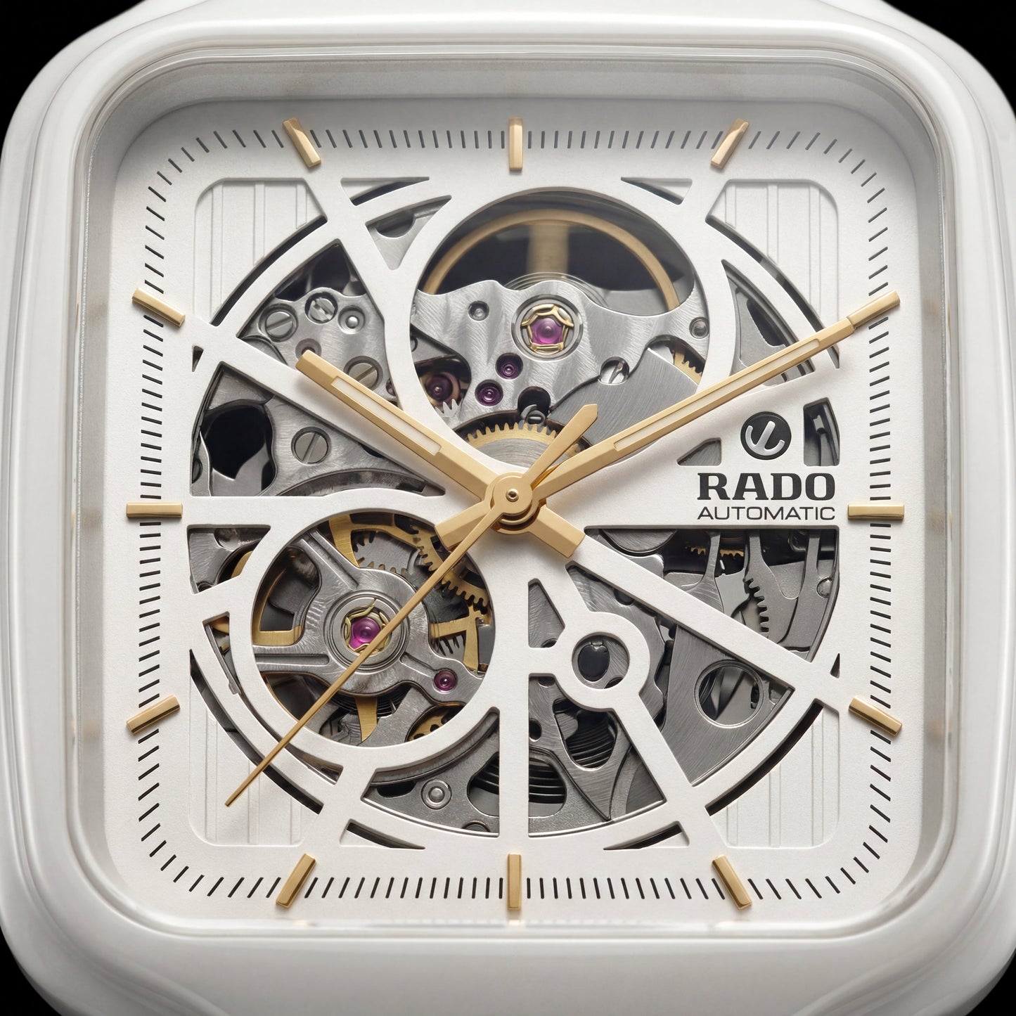 Pure White Square Skeleton Automatic Men’s Watch