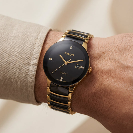 Black & Gold Ceramic Round Watch – Diamond Marker Edition