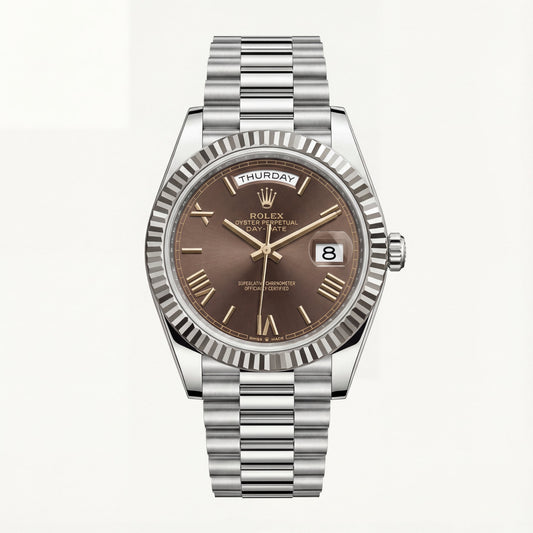 Centrix Chocolate Brown Day-Date Silver Watch