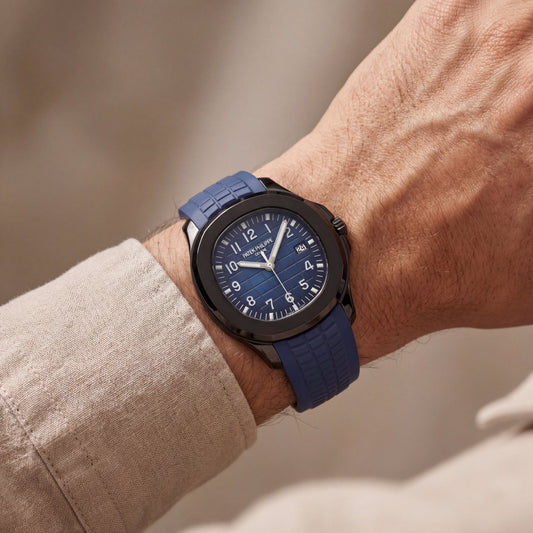 Luxury Black Stainless Steel Sport Watch Blue Embossed Dial Blue Rubber Strap Premium Watch – Men
