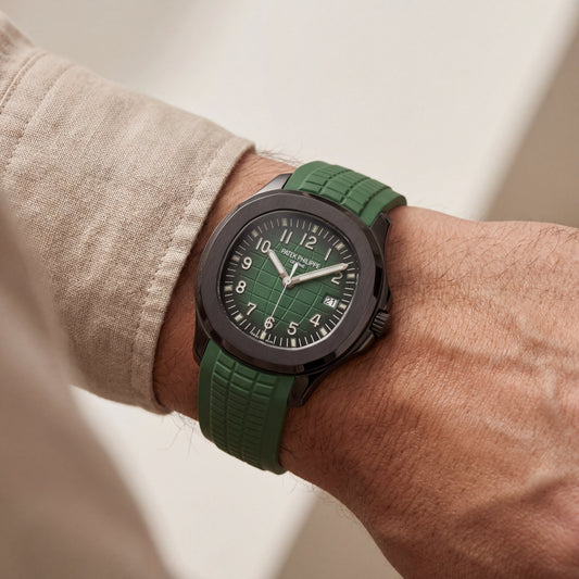 Luxury Green Sport Watch Black Stainless Steel Case Green Textured Dial Premium Rubber Strap Watch – Men