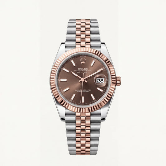 Luxury Two-Tone Stainless Steel Watch Fluted Bezel Chocolate Sunburst Dial Date Display Watch – Men