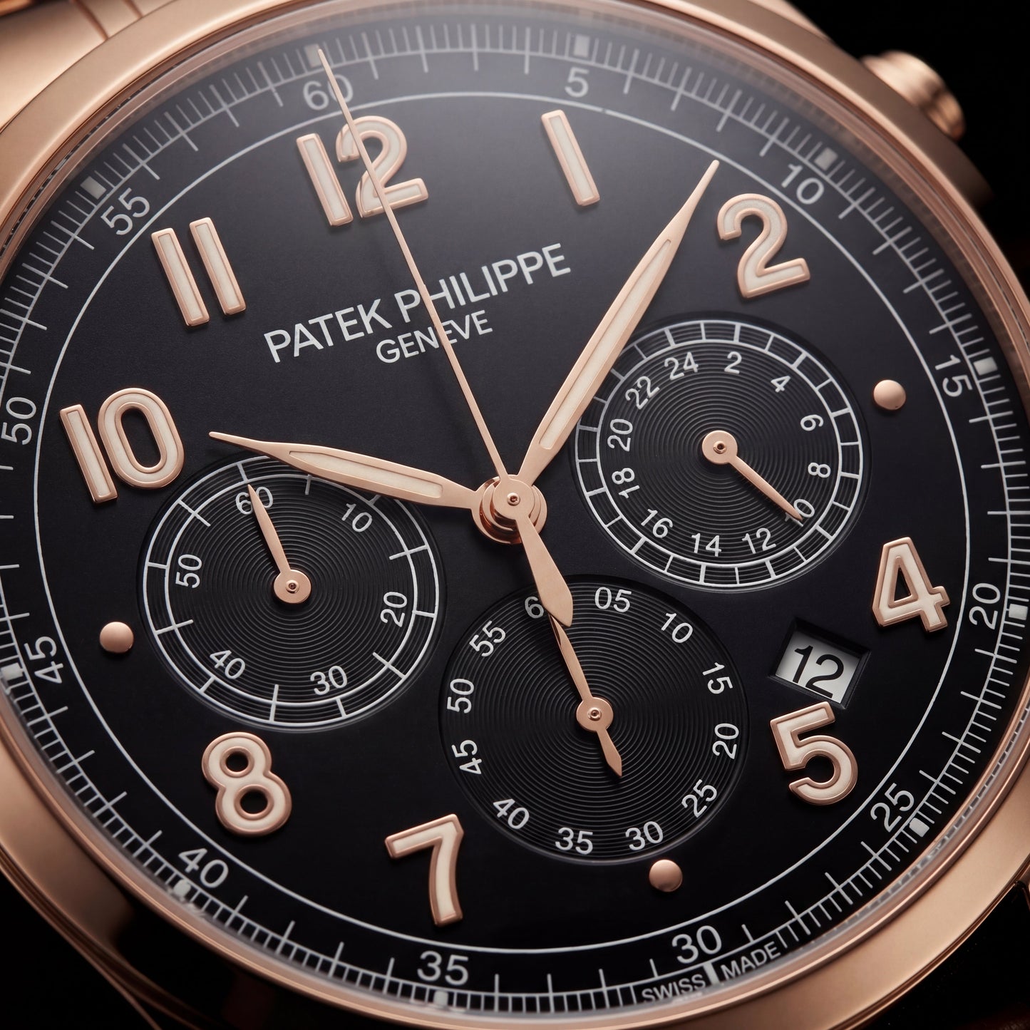 Luxury Rose Gold Stainless Steel Chronograph Watch Black Dial Arabic Numerals Multi-Subdial Date Display – Men