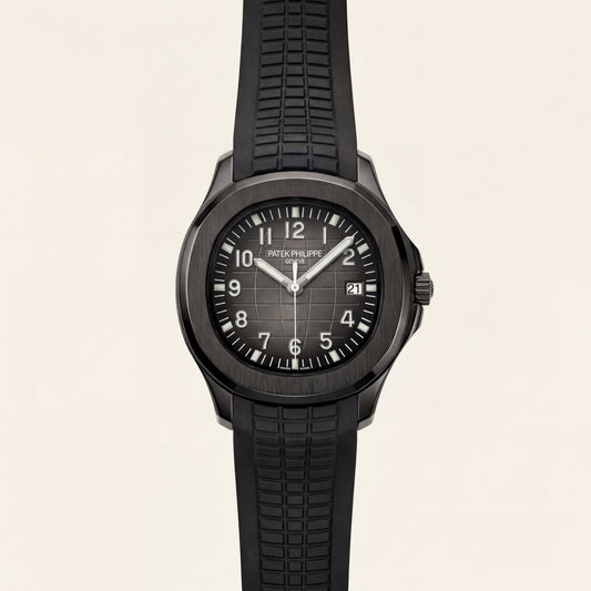 Luxury Black Sport Watch Matte Black Steel Case Charcoal Grid Dial Premium Rubber Strap Watch – Men